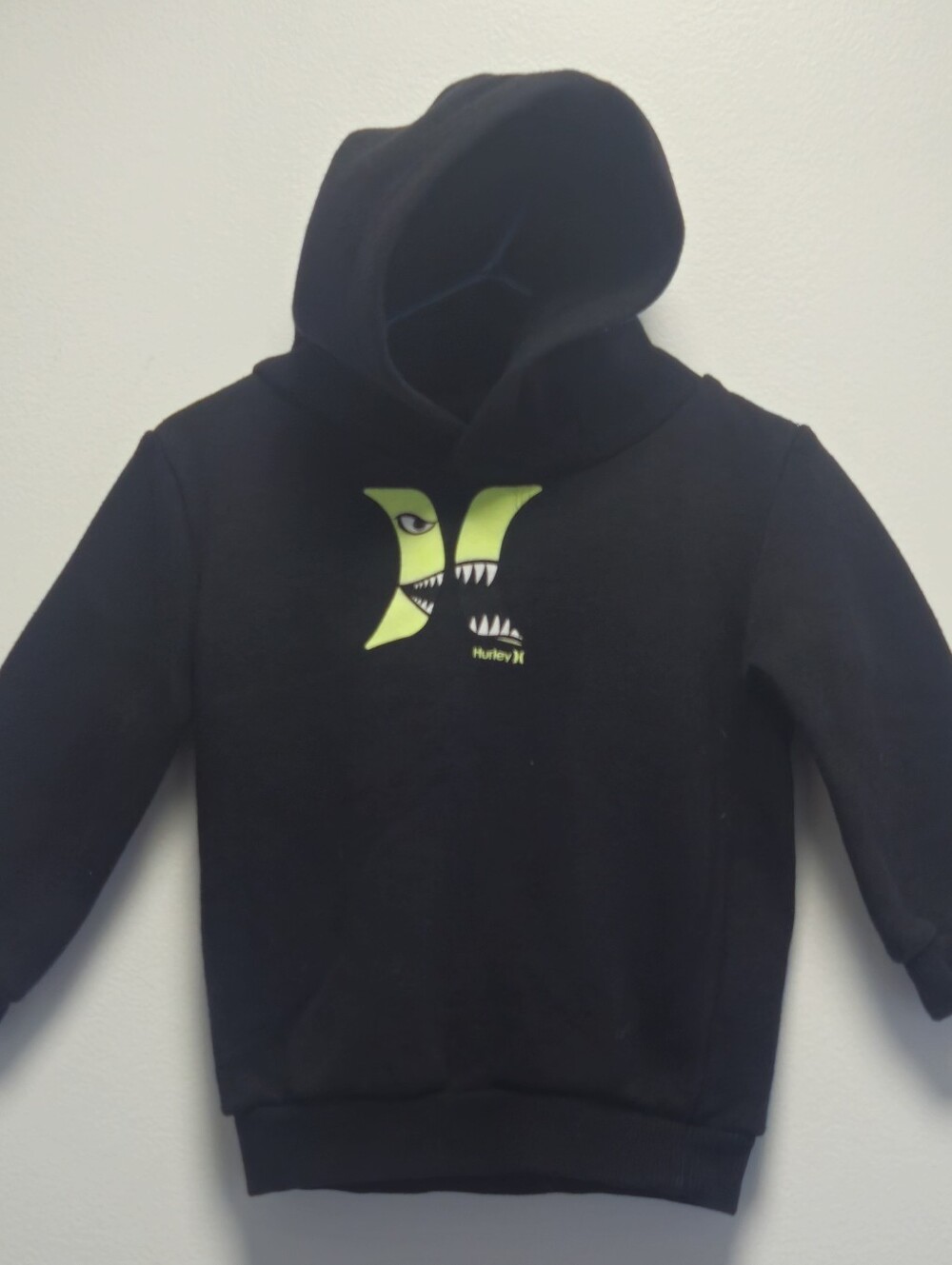 Baby Hurley Black Hoodie with Neon Lime Monster Logo Size 18 Months